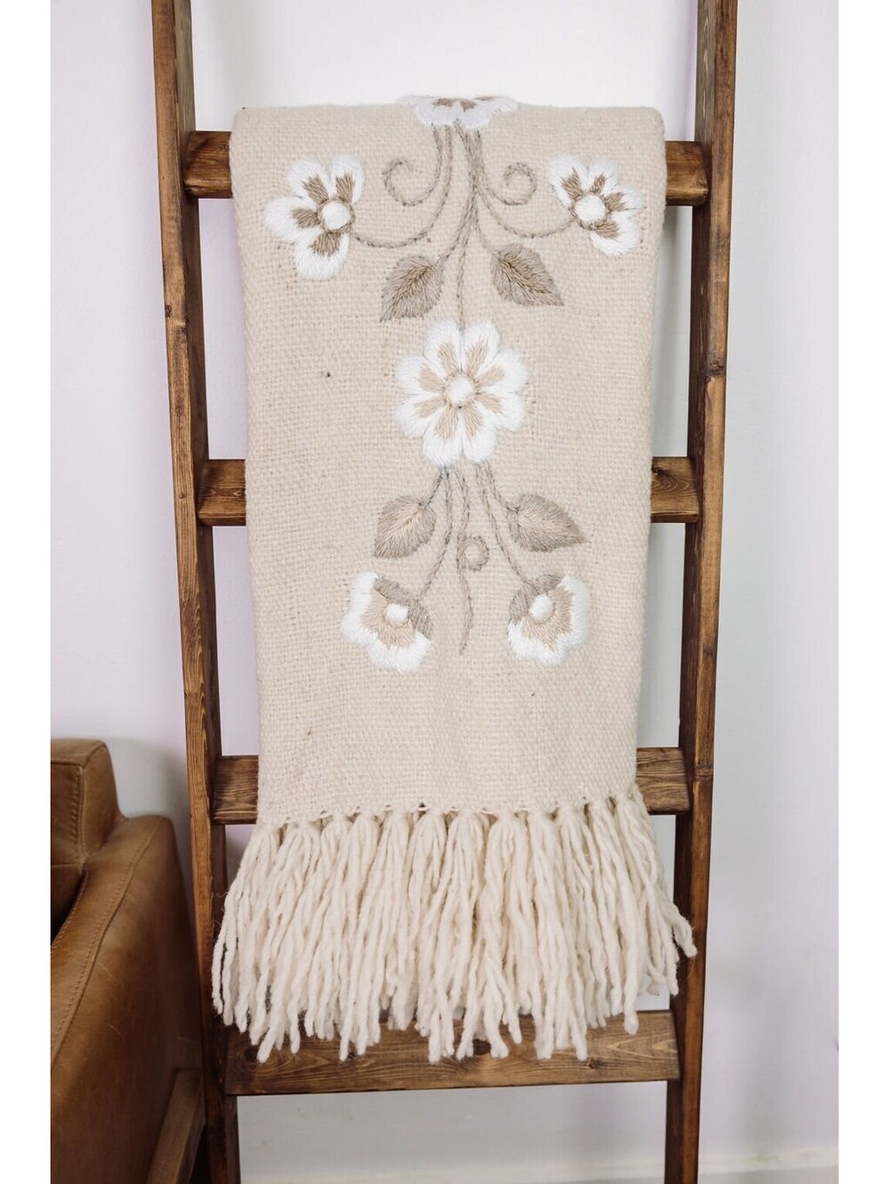 Hand Embroidered Lambswool Throw Blanket with Pillow Covers